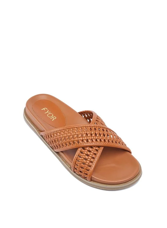 FYOR Stylish Woven Cross-Strap Slide AJ 014